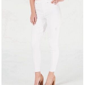 Spanx White Distressed EveryWear Straight Leg High Rise Pull On Jeans Size L